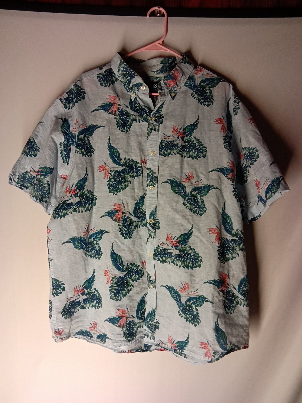 Chaps Light Blue Tropical Print Short-Sleeve Shirt